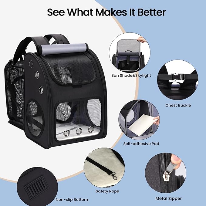 Cat Backpack Carrier, Expandable Pet Carrier Backpack for Cats & Small Pets, Super Ventilated Breathable Design, Airline Approved Portable Travel Backpack for Hiking, Camping & Outdoor Use