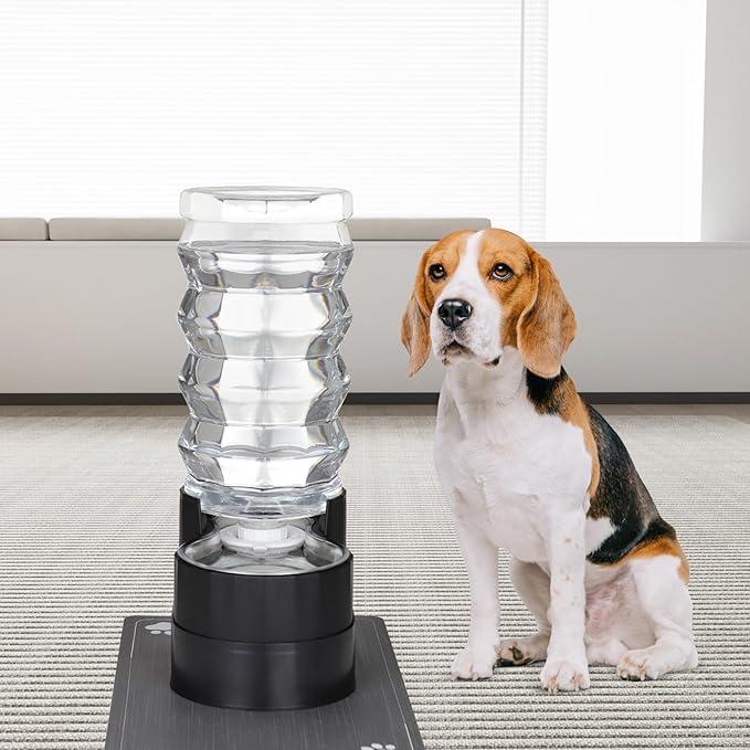 RIZZARI Automatic Pet Waterer, Gravity Stainless Steel Water Dispenser, 100% BPA-Free, Large Capacity Water Feeder for Cats and Small and Medium-Sized Dogs (Black Raised, 9L)