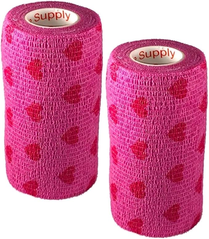 3 Inch Vet Wrap Tape Bulk (Smile Pattern in Yellow, Red, Teal, Neon Green, Neon Pink and Pink with Red Heart Pattern) (Pack of 24) Self Adhesive Adherent Adhering Flex Bandage Grip Roll Dog Cat