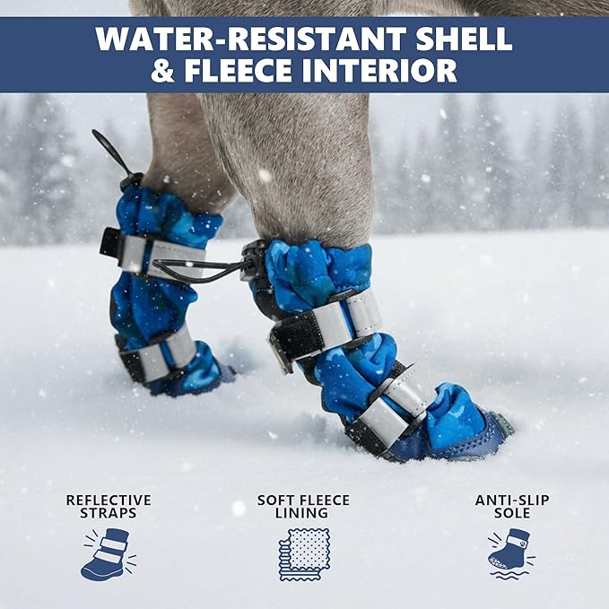 Spark Paws Dog Shoes, Waterproof Dog Boots for Medium to Large Dogs, Non Slip, Breathable Dog Booties and Paw Protectors - 4PCS Doggie Hiking Boots with Reflective Straps, Blue Camo, Size 1