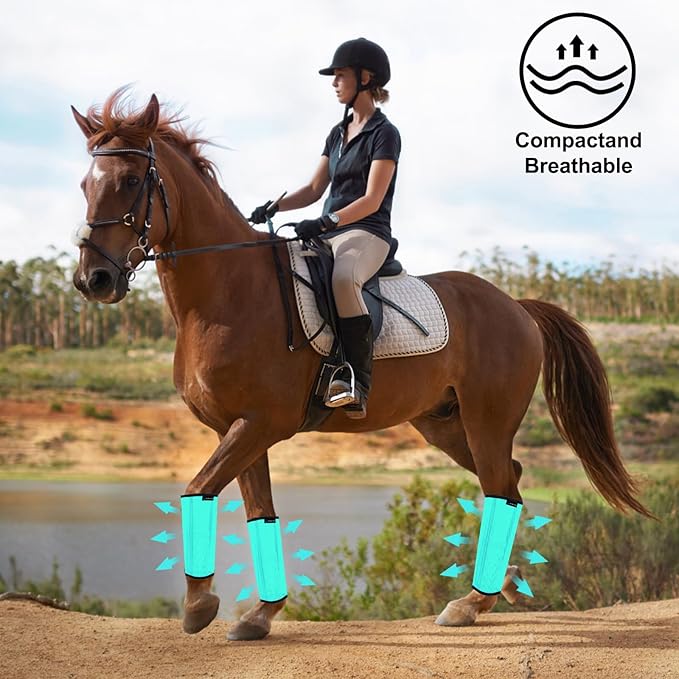 FOXLVDA Horse Fly Boots - Fly Boots for Horses Set of 4, Comfortable Horse Leggings, Mesh Material Design with Metal Support Bars for Reduces Stomping & Leg Fatigue (Green, Medium)
