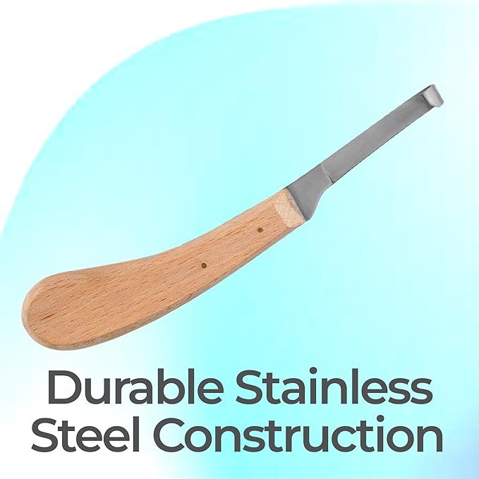 Hoof Knife Single Sided Edge Narrow Blade – Stainless Steel Curved Blade Farrier Tool with Fine Wooden Grip, Multipurpose Hoof Trimming Knife for Livestock, 3-Inch Blade, 8.5-Inch Overall