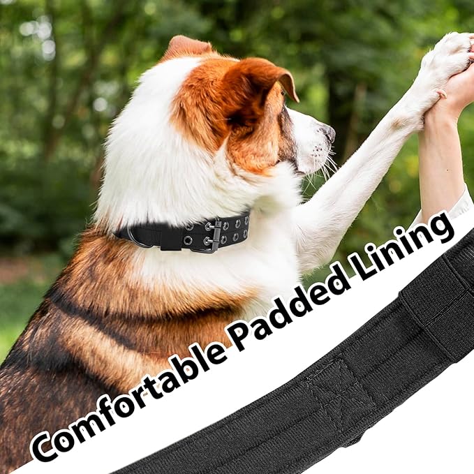 Tactical Dog Collar Military Adjustable Dog Collars Soft Nylon Training Collar with Patch Heavy Duty Metal Buckle Collars for Medium Large Dogs (Light Pink, L)