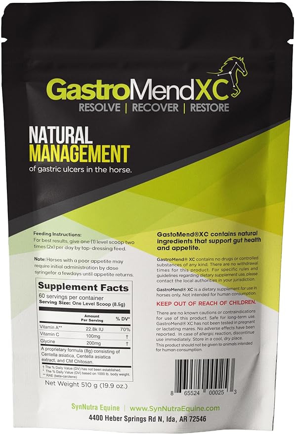 GastroMend XC, 100% Natural Equine Stomach Health for Horses, Promotes Healing & Prevention of Gastric Ulcers, Highly Potent & Effective, Supports Gastric and Hindgut Health, 30 Servings, Made in USA
