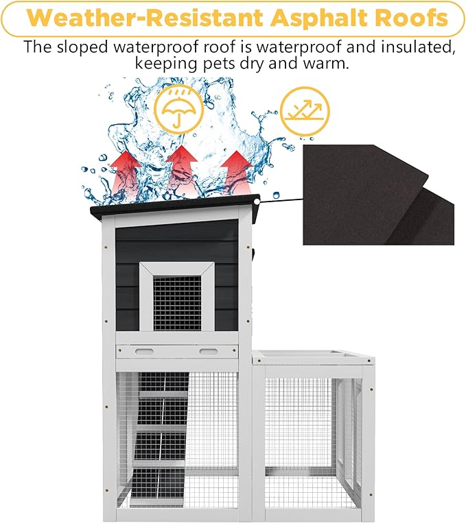 Outdoor Rabbit Hutch, Bunny Cage, Chicken Run Coop Wooden Quail Cage Duck Coop with Ventilating Wire Poultry House for Small Animals (Gray+Black)