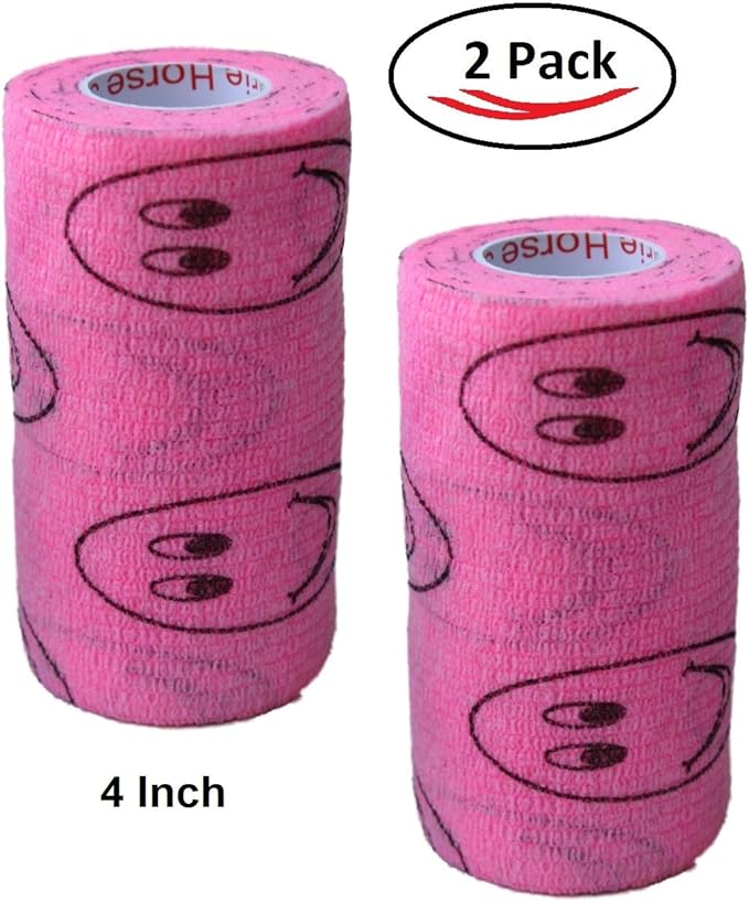Vet Wrap Wrap Tape (Pink with Smiles) (2 Pack) (3 Inch x 15 feet) Self Adhesive Adherent Adhering Cohesive Flex Self Stick Bandage Grip Roll Dog Cat Pet Horse