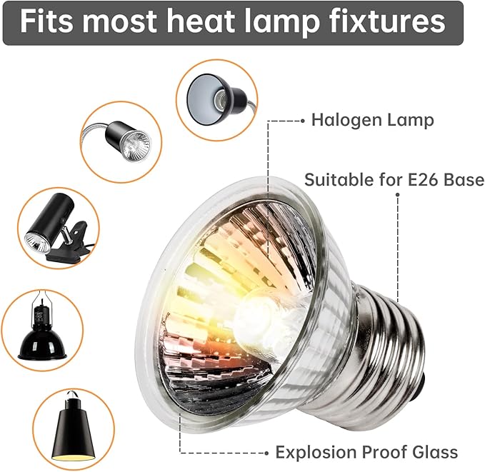 Reptile Heat Lamp, UVA UVB Heat Lamp Bulbs, E26 Turtle Heat Lamp Blubs 50W 4Pack, Basking Light for Bearded Dragon, Lizard, Snake and Frog