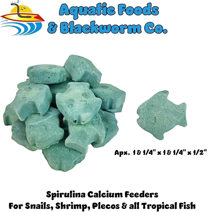 Aquatic Foods Inc. Spirulina Enriched Calcium Feeders for Shrimp, Snails, Crabs, Crayfish, Pleco, Catfish, All Tropical Fish…50 Count Bag