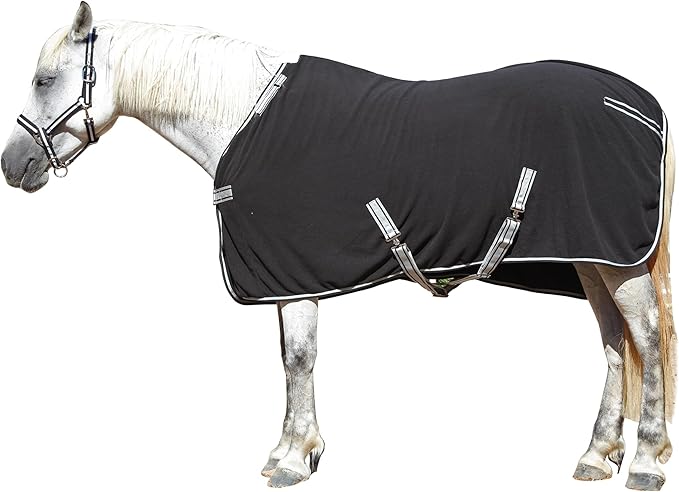 Horse Fleece Cooler, Blanket Liner - 300g Anti-Pilling Fleece, Moisture-Wicking, Cooling & Drying for Post-Workout, Bath & Travel, Prevent Overheating & Chilling Black 75