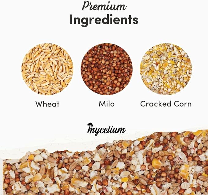 Mycelium Organic Chicken Scratch (5 lb Bag) | Non-GMO Chicken Feed | Natural Multigrain Blend for Poultry Bird | Supports Digestion & Energy | Dust Free Mix, Made in USA