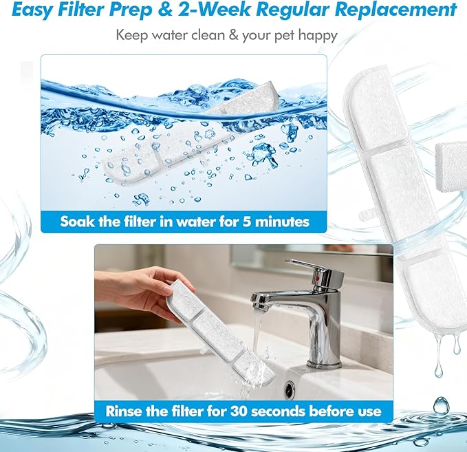 20 Pack Replacement Filters for DownyPaws Battery Operated Cat Water Fountain DPWFP6, Cat Fountain Filter Set for Downy Paws 84oz/2.5L Wireless Dog Pet Water Dispenser (10 Filters & 10 Sponges)