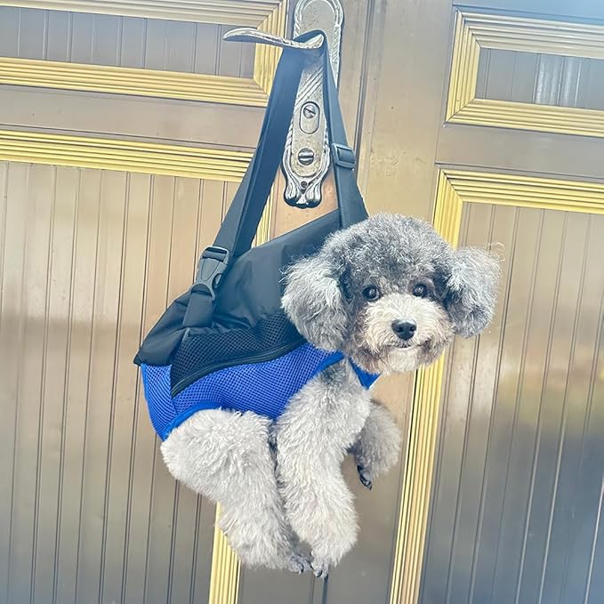 Pet Dog Carrier Backpack, Portable Breathable Mesh Chest Carrier, Polyester Woven Double Shoulder Pet Bag for Outdoor Adventures (SkyBlue, X-Large)