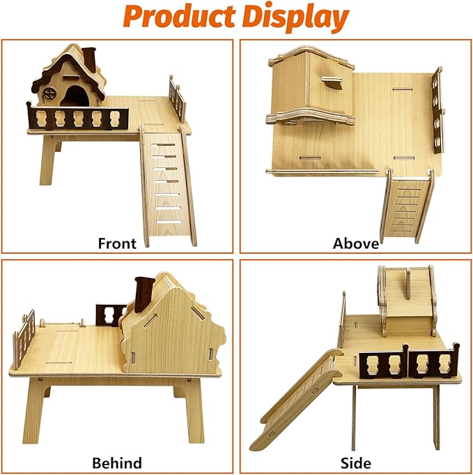 Hamiledyi Wooden Hamster Platform & House Mouse House with Climbing Ladder Cute Habitat Hut Hideout Small Animals Cage Accessories for Dwarf Hamster Mice Gerbil and Other Similar Sized Animals