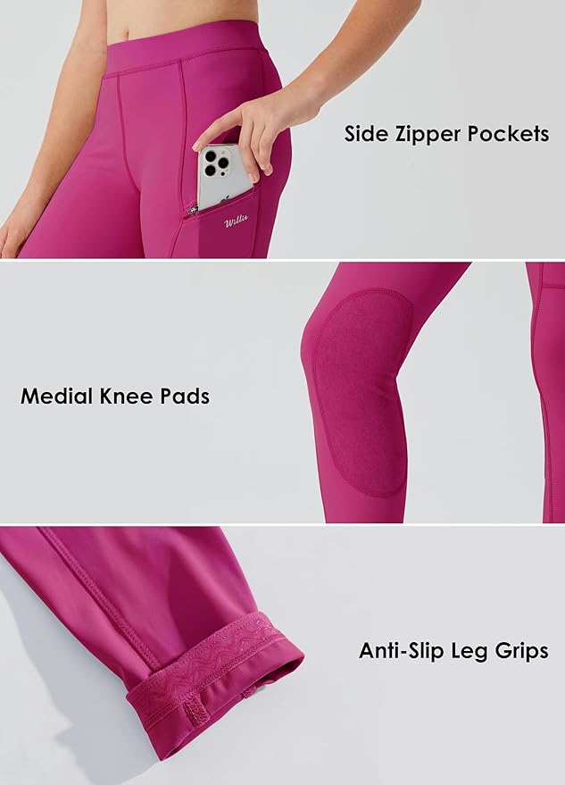 Willit Girls Horse Riding Pants Tights Kids Equestrian Breeches Knee-Patch Youth Schooling Tights Zipper Pockets
