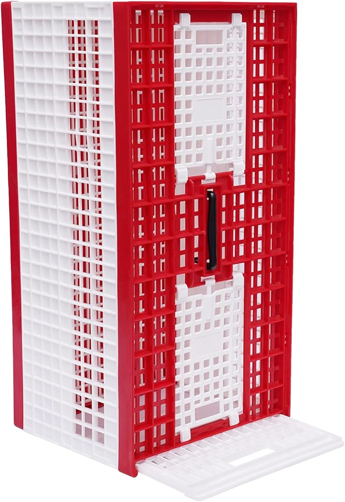Racing Pigeon Carrier Box, Plastic Transportation Pigeon Cage, Folding Pigeon Training Release Cage with 2 Side Doors + 2 Top Department
