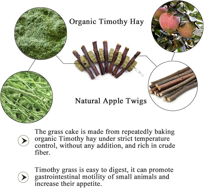 Hamiledyi 3Pieces Bunny Chew Toys for Teeth Natural Fruit Twigs Handmade Timothy Alfalfa Hay Grass Cakes for Guinea Pigs Hamsters Dwarf Rabbits Chinchillas Gerbils Improves Dental Health