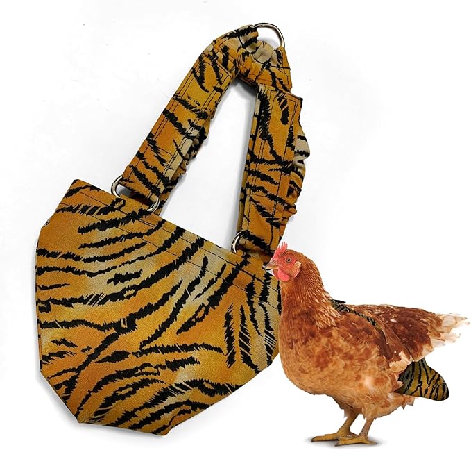 Hen Holster Bikini Diaper, Bird Diaper & Harness for Hens, Roosters, Ducks, Geese - with Removable Vinyl Liner, Adjustable Fit for Outdoor Adventures & Indoor Use - Easy to wear - S/M, Tiger