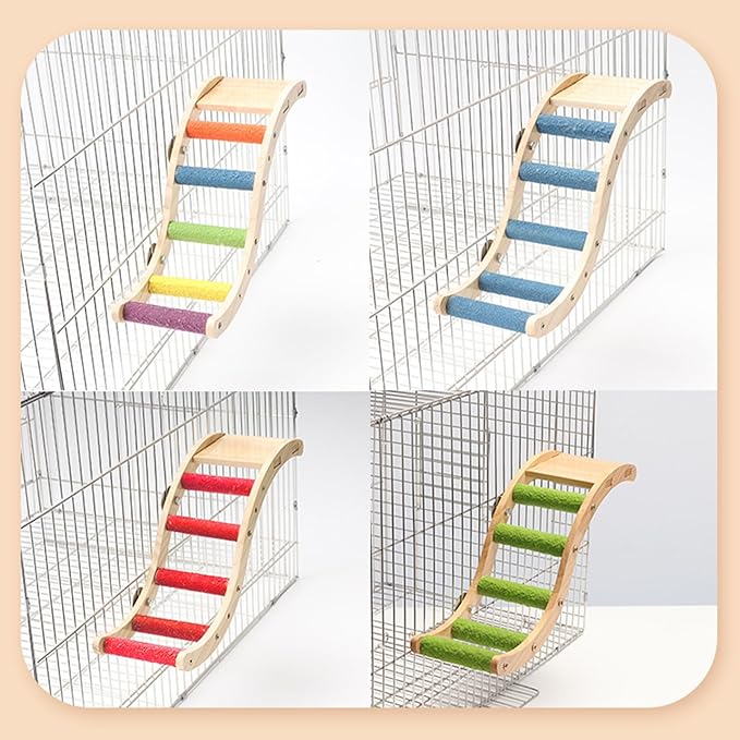 Hamiledyi Nature Wooden Bird Ladder Pet Parrots Climb Bridge Exercise Stands for Parakeet Climbing Chewing Bridge Bird Cage Accessories for Cockatiel Parakeet Lovebirds Budgie (Colorful)