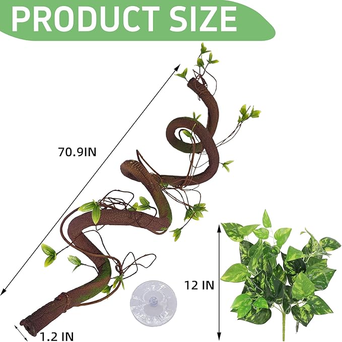 BNOSDM Reptile Jungle Vines with Leaves,Flexible Reptile Climbing Vines Branch,Chameleon Bendable Plants Tank Accessories,Pet Habitat Decor for Bearded Dragon,Snakes,Geckos,Lizards