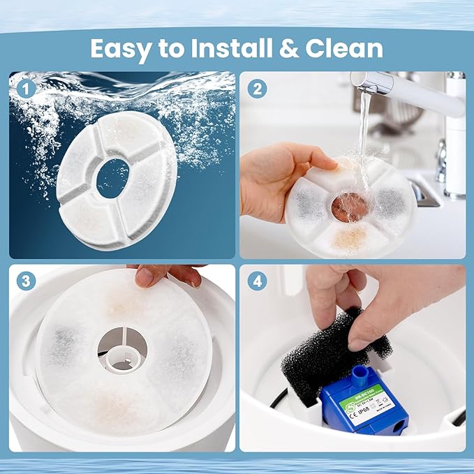 Cat Fountain Filter, 16 Pcs Cat Water Fountain Filters Replacement Dia is 5", 3-Filtration System Round Carbon Filters Compatible with 81oz / 2.4L Round Automatic Pet Dog Water Fountain Dispenser
