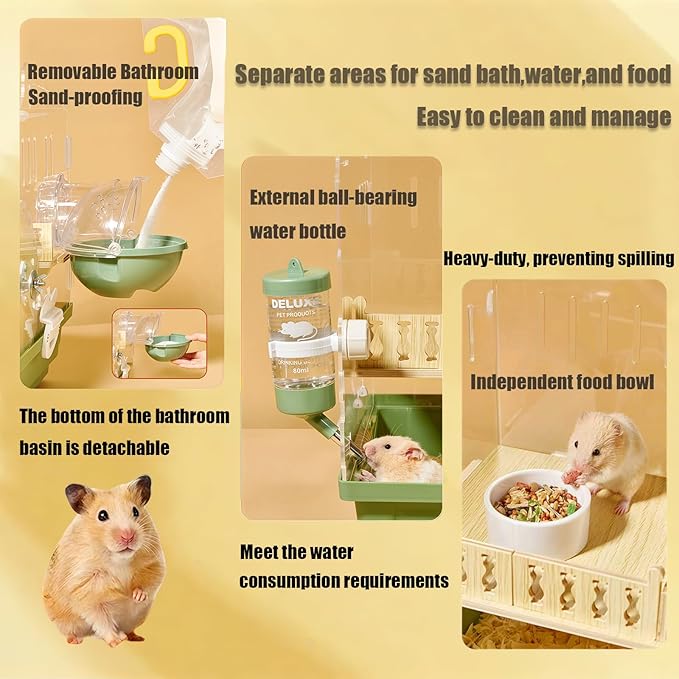 Acrylic Hamster Cage,Small Animal Houses&Habitats with Accessories,Hamster Enclosure with Stairs,Clear Pet Mice House,For Dwarf Gerbil,Dwarf Hamster,Pet Mice(White,13.78"L*10.23"W*10.83"H)