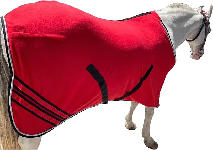 Majestic Ally Anti Pill Fleece Horse Blanket/Sheet with Silver Braided Rope (Red, 80)