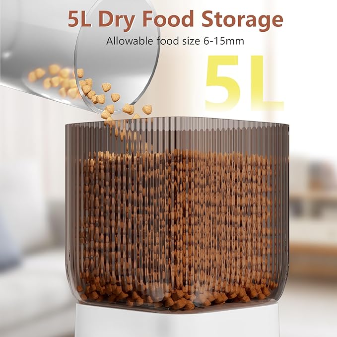 Automatic Cat Feeder, 5L Timed Cat Food Dispenser with Dual Power Supply, Pet Feeder up to 9 Meals per Day for 2 Cats, Automatic Pet Feeder for Small Dogs Indoor(Botton)