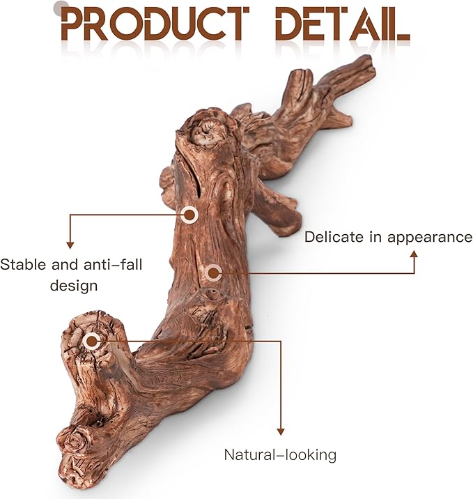 Lifelike Resin Climbing Root Branch Decor for Reptile Terrarium, Reptile Vivarium Habitat Decoration for Bearded Dragons, Geckos, Lizards, Snakes, 9.7 Inch