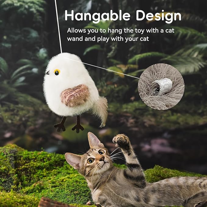 Petgravity Flapping Bird Cat Toy, Lifelike Chirp Tweet Kitten Toy, Rechargeable Touch Activated Cat Toy Interactive Catnip Toy Exercise Toys for All Breeds 5.1" (Gray)