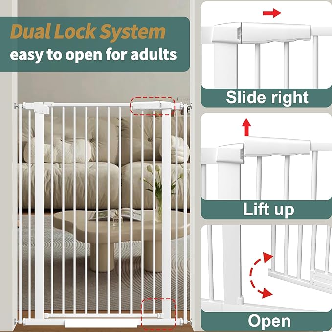 40.55" Tall, 61.61-69.48 Inch Wide, 1.37" Ultra Narrow Spacing Dog Pet Baby Gate Indoor for Doorway Hallway, Pressure Mounted 62 63 64 65 66 67 68 69 Inches Wide