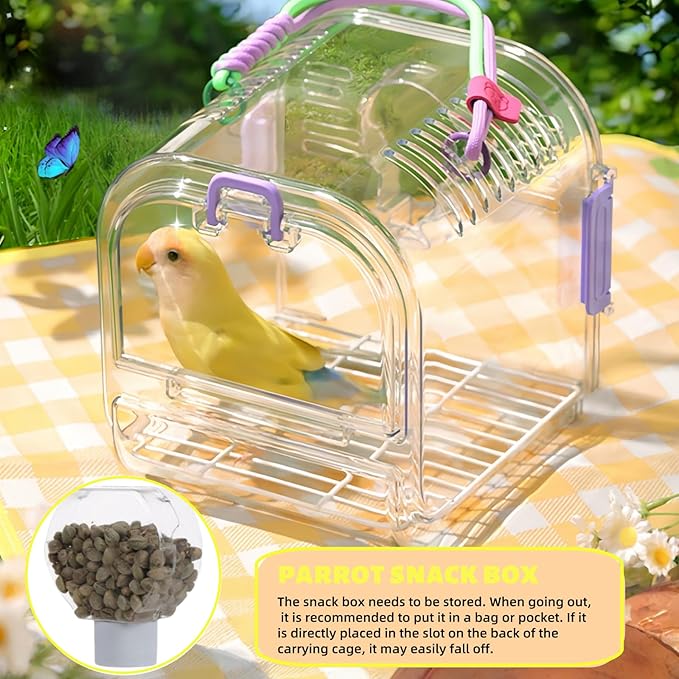 Portable Plastic Bird Cages，Travel Bird Cage,Lightweight Waterproof Ventilated Small Bird Cage,Outdoor Use Easy to Carry,for Small Birds, Budgies and Pet Birds (Purple, A)