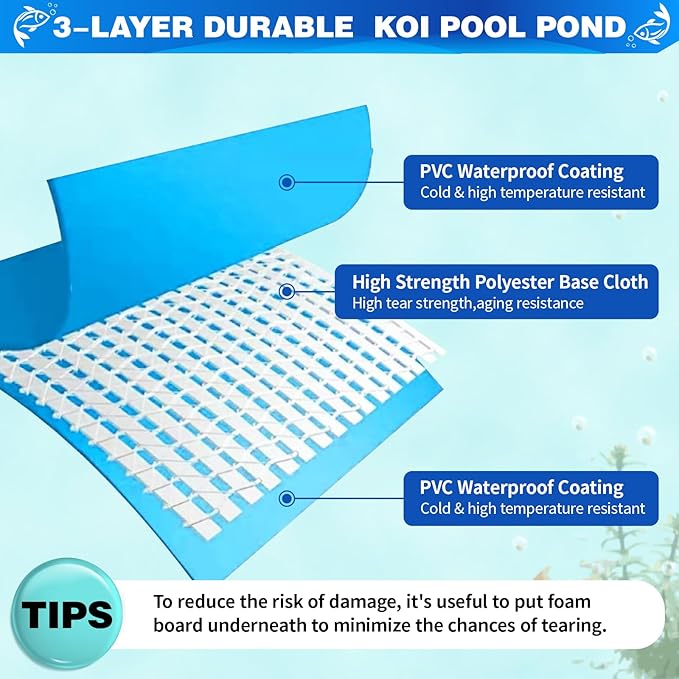 PVC KOI Aquarium Tank, Temporary Fish Tank with Clear Viewing Panel, KOI/Goldfish Pond with 304SS Frame & Drain Valve(70.9" L*39.4" W*31.5" H, About 345Gal Water Capacity)