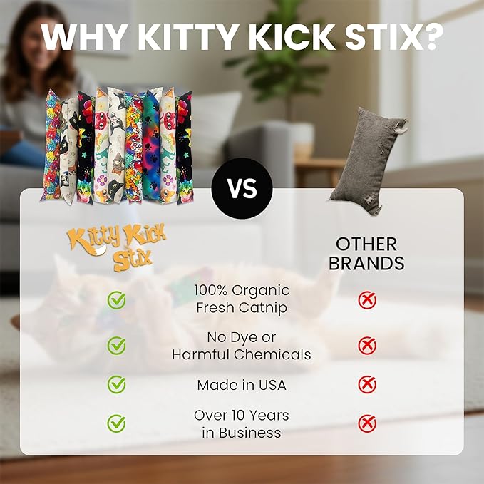 Kitty Kick Stix 11" Catnip Kicker Toy – Set of 2 | Handmade in USA | Interactive Cat & Kitten Toy | Packed with 100% Potent Catnip for All Breeds (Holiday (Set of 2))