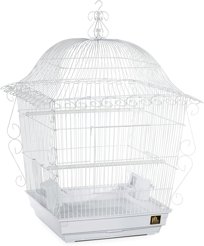 Baroque Brilliance Scrollwork Bird Cage with Intricate Design, Durable Metal Construction, Spacious Interior White