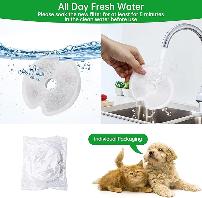 4 Packs Cat Water Fountain Filters for Ultra Silent Cat Fountain 67oz/2L with LED Night Light, Triple Filtration System Activated Carbon Filter with Pre-Filter Sponges for Pet Water Fountain
