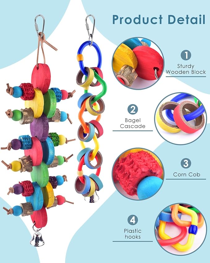 Bissap 2 PCS Bird Chew Toys, Multicolored Bagel Cascade Bird Parrot Toy Biting Paper Cardboard Olympic Rings Conures Toys for Amazon Cockatiels Cockatoos Macaws and Similar Sized Pet Birds