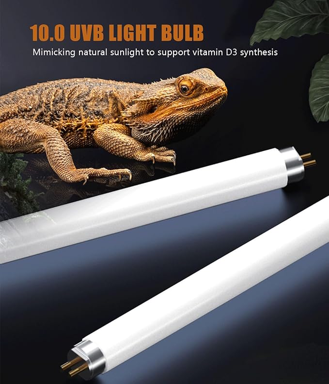 3 Pack T5 UVB Reptile Light 24W 10.0,UVA UVB Light Bulb for Reptiles, Reptile UVB Lamp Tube for Bearded Dragon
