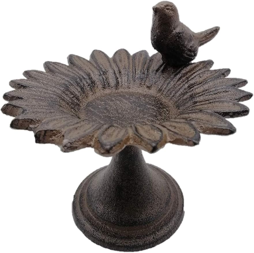 Comfy Hour Spring is Here Collection 6" Cast Iron Birdfeeder Birdbath Outdoor Garden, Brown