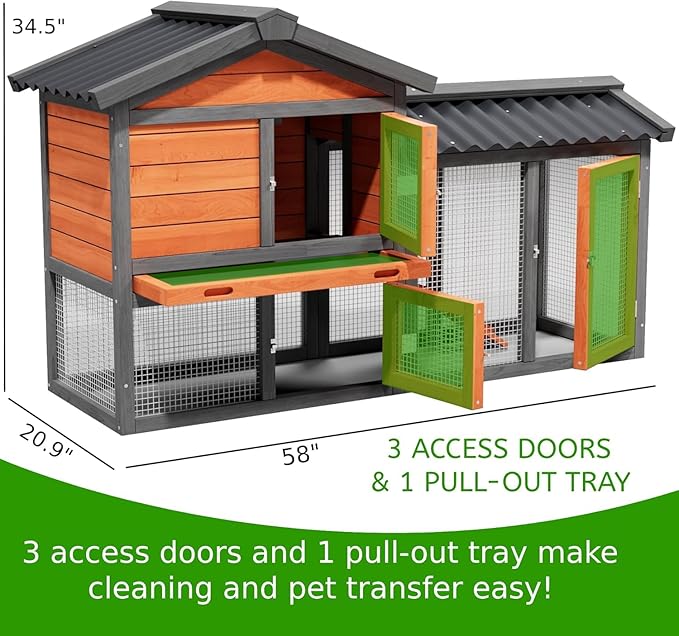 Chicken Coop, Chicken Run, Small Wooden Duck Coop Outdoor 2-Tier Hen House All Weather Used Poultry Quail Cage Rabbit Pet Hutch House with (Brown with Black)