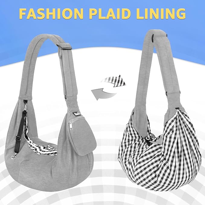 Lukovee Pet Sling, Hand Free Dog Sling Carrier Adjustable Padded Strap Tote Bag, Shoulder Bag with Safety Belt & Front Pocket for Small Dog Cat Puppy (Grey-WY,M)