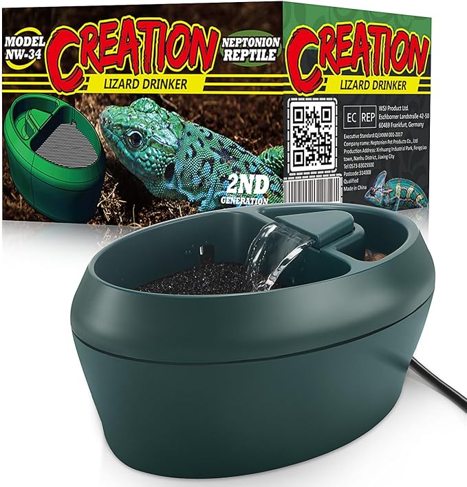 Reptile Chameleon Cantina with Snacks Trough, Drinking Fountain Water Dripper for Amphibians Insects Lizard Turtle Snake Spider Frog Gecko, Comes with Two Pumps (One for Replacement)