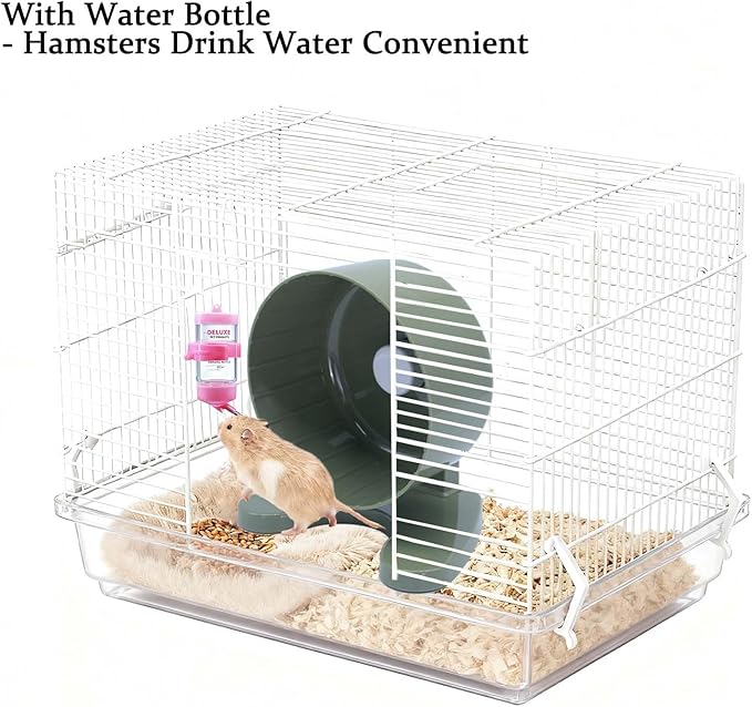 6.5" Super Silent Hamster Wheel with Stand & Water Bottle – Ultra Quiet Exercise Running Wheel for Gerbils, Syrian & Dwarf Hamsters, Chinchillas, Small Pets – Noiseless Spinning Design,Green