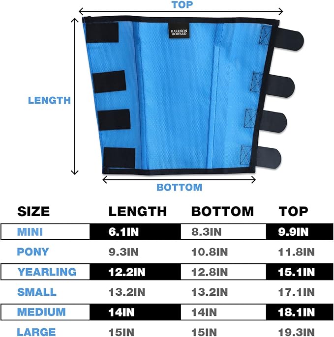 Harrison Howard Loose Fitting Fly Boots UV-Protective Extra Tough Mesh Ventilated Four Fasteners Stay-on Design Protect Horse Legs & Stomp-Reducing Set of 4 Sky Blue Mini