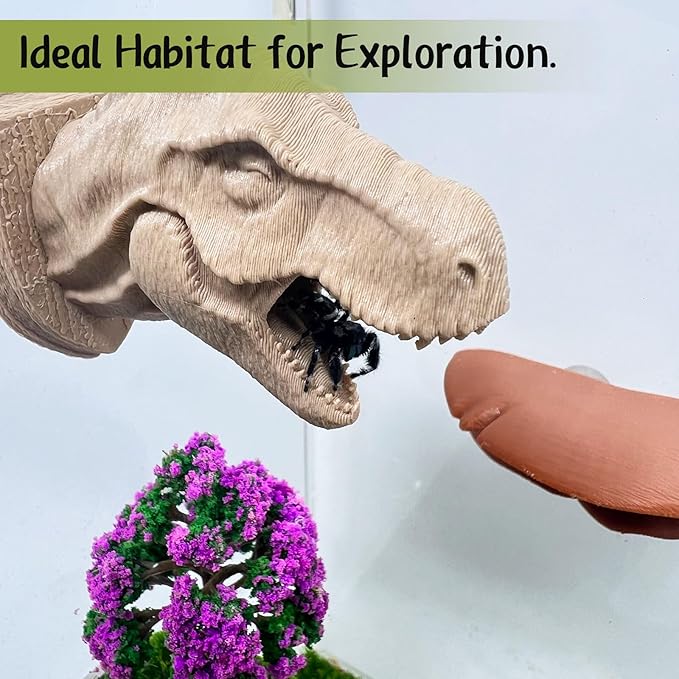 Jumping Spider Hide,3D Printed Dinosaur Head - A Fun Habitat for Jumping Spiders, Small Reptiles, and Small Pets, Suitable for Home Decor with Animal Enclosures (Wood Color)
