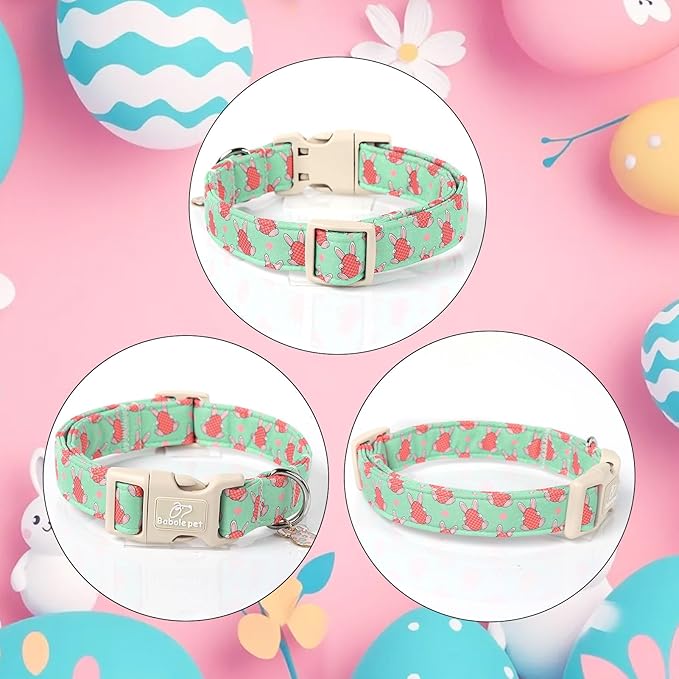 Easter Dog Collar for Small Dogs - Green Bunny Egg Dog Collars, Cute Boy Girl Dogs Easter Collar, Adjustable Spring Holiday Pet Collars with Quick Release Buckle XS