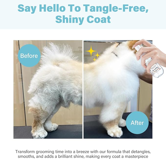 Dog Detangler & Dematting Spray - Leave-in Conditioner, Ocean Zephyr Scent | Jojoba Oil, Macadamia Oil, Sodium Hyaluronate for Silky, Tangle-Free Coat, 3.38 fl. oz