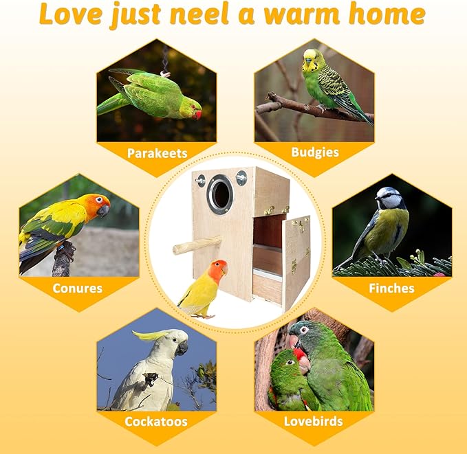 kathson Parakeet Nesting Box Wooden Bird Breeding Nest Parrots Mating House Wood Bird Aviary Budgie Cage Accessories for Cockatiel Finch Lovebirds Conure