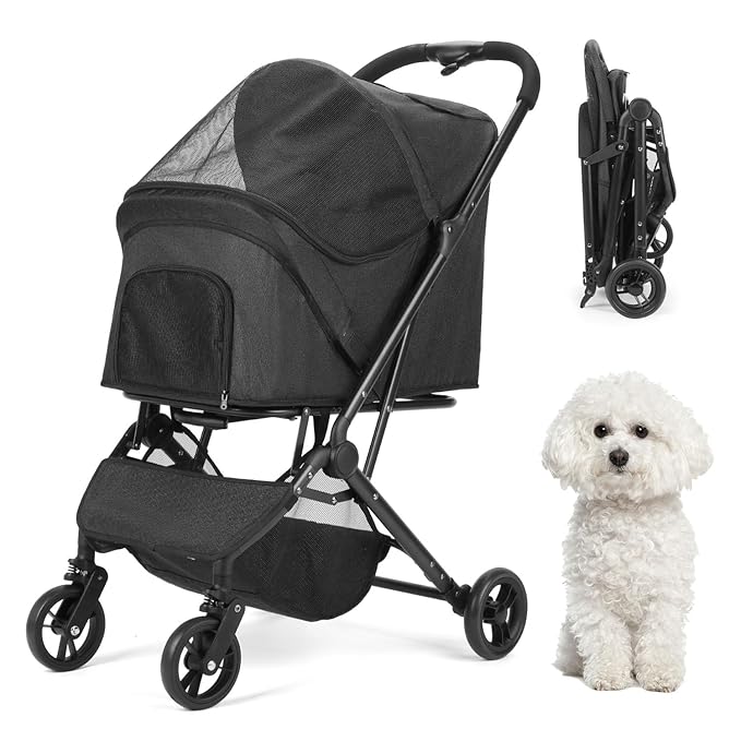 Wedyvko 3 in 1 Dog Stroller, Upgraded Frame, Pet Stroller for Medium Dogs, Shock Absorption, Luggage, Zipperless Entry, Storage Basket & Pouch, Cat Strollers with Dog Poop Bags & Dispenser (Black-p11)