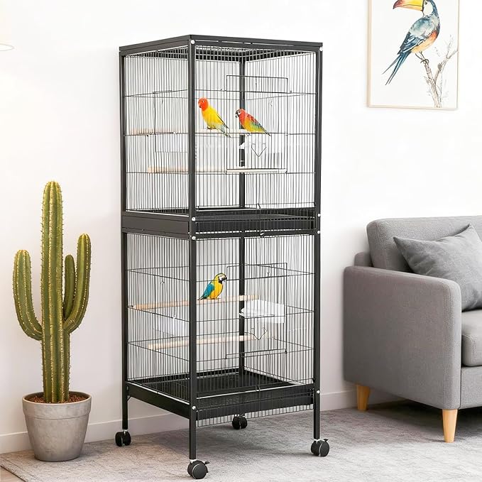 GarveeHome Small Bird Cage with Wheels, Parakeet Cage, Bird Carrier for Parakeets, Canaries, Lovebirds, Small Quaker, Cockatiels, Budgie, Green Cheek (55in)