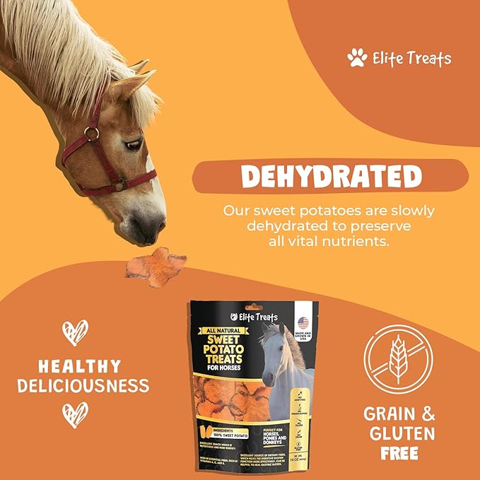 Horse Treats - Sweet Potato 16 oz. | All Natural, Dehydrated Treat with No Additives or Preservatives | Made in The USA | for Horses, Ponies, Donkeys | Training Treats 16 oz